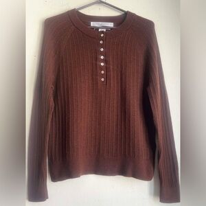 Max Studio Brown Ribbed Sweater with Buttons